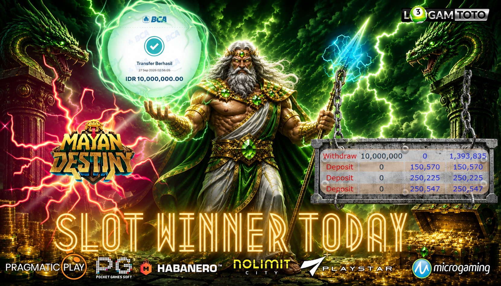 SELAMAT KEPADA MEMBER SETIA LOGAMTOTO BERHASIL JACKPOT 10.000.000 DI MAYAN DESTINY